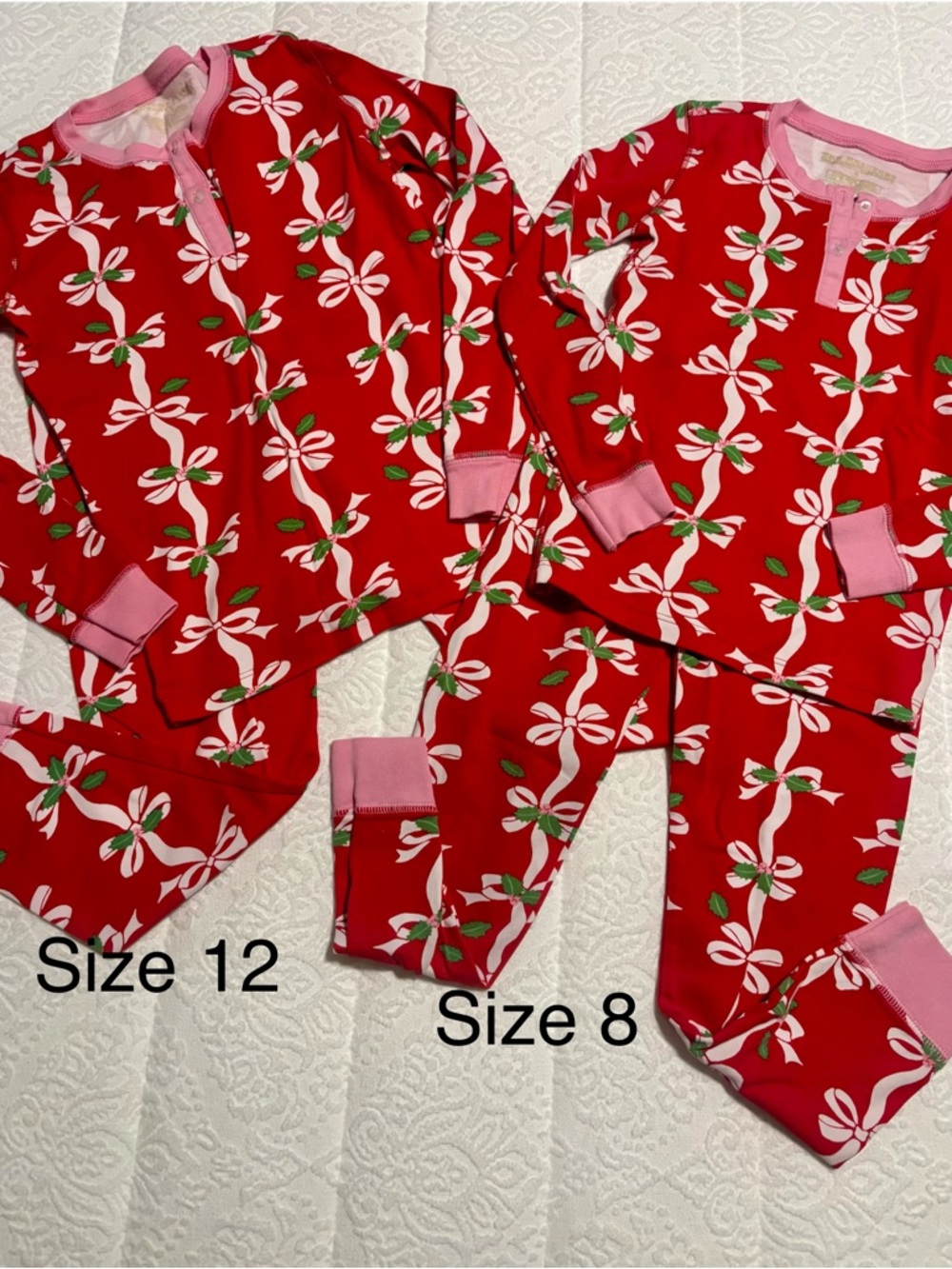 The Beaufort Bonnet Company Red Floral Bow Kids Pajama Set with Pink Trim